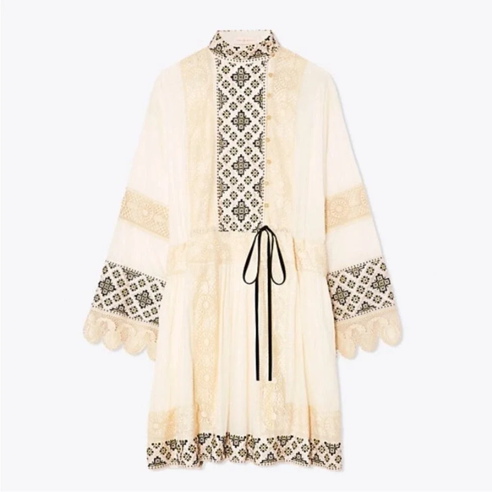 Tory Burch Carlotta Lace Trimmed Embroidered Cotton Voile Mini Dress Prairie 8